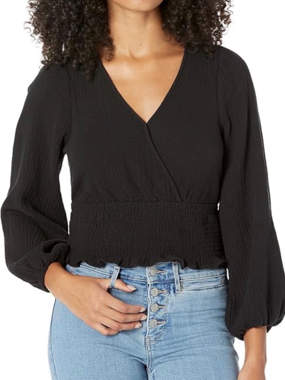 Madewell Black V-Neck Smocked Waist Blouse